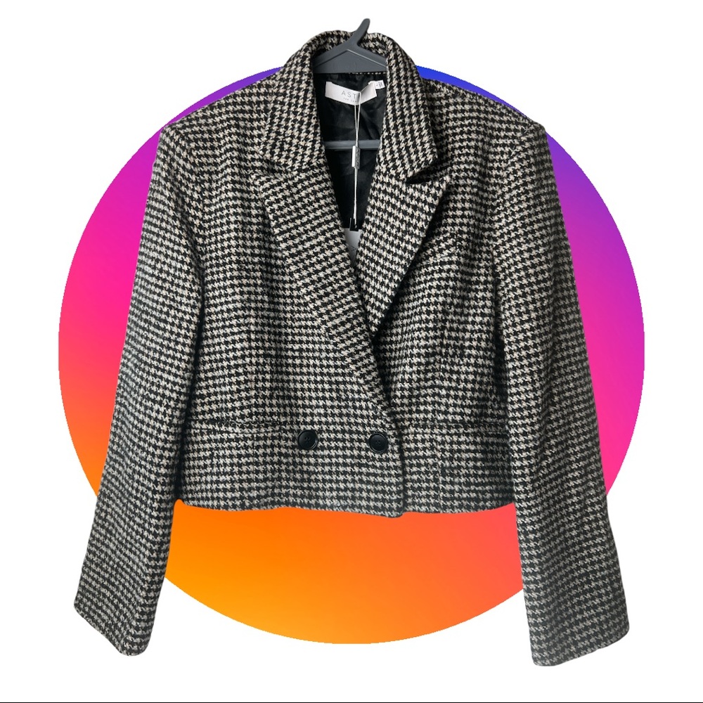 NWT/ ASTR The Label/ Cropped Houndstooth Tweed Blazer Tan and Black Size L